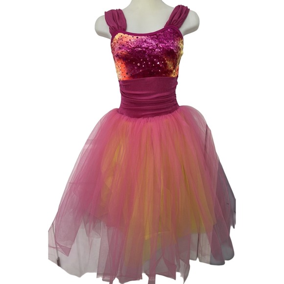 Weissman Girls Large Dance Costume Pink Orange Ombre Tutu Lyrical Ballet LC - Picture 11 of 16